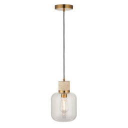 Luminosa Lighting Luminosa Travi Slim Pendant Ceiling Light Natural Travertine, Vintage Brass & Clear Glass E27 - thumbnail 6