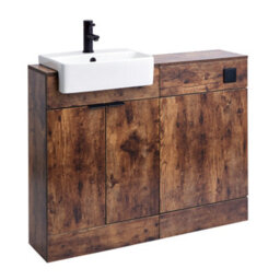 Homestylestore 1050mm Dark Oak Bathroom Combination Vanity Wc Unit With Toilet Pan And Black Finger Pull Handle - thumbnail 2
