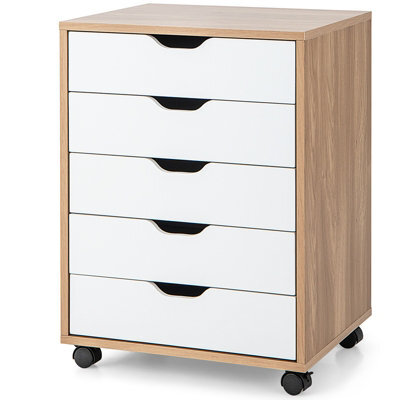 Costway 5 Drawer Rolling Storage Cabinet Mobile Chest Of Drawers Wooden Dresser Organizer Natural - image 1