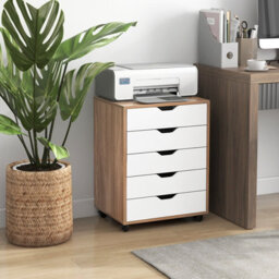 Costway 5 Drawer Rolling Storage Cabinet Mobile Chest Of Drawers Wooden Dresser Organizer Natural - thumbnail 5
