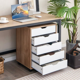Costway 5 Drawer Rolling Storage Cabinet Mobile Chest Of Drawers Wooden Dresser Organizer Natural - thumbnail 3