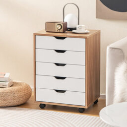 Costway 5 Drawer Rolling Storage Cabinet Mobile Chest Of Drawers Wooden Dresser Organizer Natural - thumbnail 4