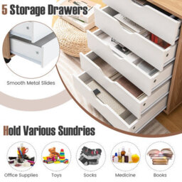 Costway 5 Drawer Rolling Storage Cabinet Mobile Chest Of Drawers Wooden Dresser Organizer Natural - thumbnail 7