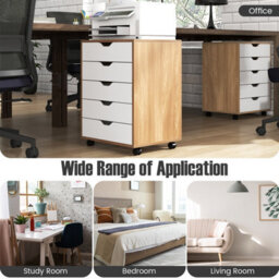 Costway 5 Drawer Rolling Storage Cabinet Mobile Chest Of Drawers Wooden Dresser Organizer Natural - thumbnail 8