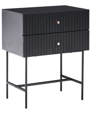 Wyld And Coco Novahome 2-Drawer Bedside Table Black And Gold Modern Nightstand - Fluted Front, Iron Frame, Mdf Top - image 1