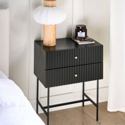 Wyld And Coco Novahome 2-Drawer Bedside Table Black And Gold Modern Nightstand - Fluted Front, Iron Frame, Mdf Top - thumbnail 2