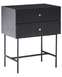 Wyld And Coco Novahome 2-Drawer Bedside Table Black And Gold Modern Nightstand - Fluted Front, Iron Frame, Mdf Top - thumbnail 1