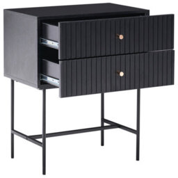 Wyld And Coco Novahome 2-Drawer Bedside Table Black And Gold Modern Nightstand - Fluted Front, Iron Frame, Mdf Top - thumbnail 4