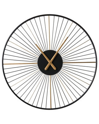 Wyld And Coco Oversized 80Cm Sunburst Wall Clock - Black And Gold Iron Timepiece - image 1