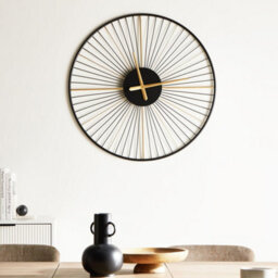 Wyld And Coco Oversized 80Cm Sunburst Wall Clock - Black And Gold Iron Timepiece - thumbnail 2