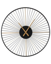 Wyld And Coco Oversized 80Cm Sunburst Wall Clock - Black And Gold Iron Timepiece - thumbnail 1
