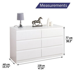 Home Treats 6 Chest Of Drawer White Wide - Wooden Bedroom Furniture - thumbnail 3