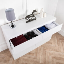 Home Treats 6 Chest Of Drawer White Wide - Wooden Bedroom Furniture - thumbnail 4
