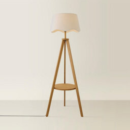 ValueLights Morrigan Mid Wood Shelf Floor Lamp With Natural Scallop Shade - thumbnail 3