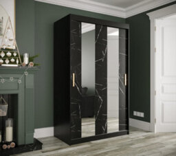 Arte Stylish Black Geneva Sliding Door Wardrobe W1200mm H2000mm D620mm - Mirrored Doors, Gold Handles, Versatile Storage - thumbnail 2