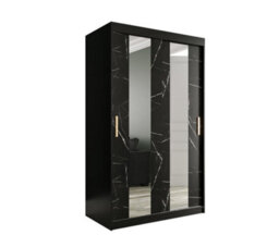 Arte Stylish Black Geneva Sliding Door Wardrobe W1200mm H2000mm D620mm - Mirrored Doors, Gold Handles, Versatile Storage - thumbnail 1