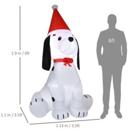 Homcom 6Ft Inflatable Christmas Puppy Dog Wearing Santa Hat Built-In Led Light - thumbnail 3