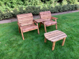 Charles Taylor Trading Charles Taylor Wooden Straight Twin Companion Grand 2 Seater Chair Table Red - thumbnail 2