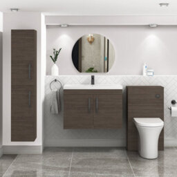 Royal Bathrooms Turin Grey Elm 800mm Wall Hung Vanity Unit 2 Door With Mid-Edge Basin Sink & Matt Black Handles - thumbnail 2