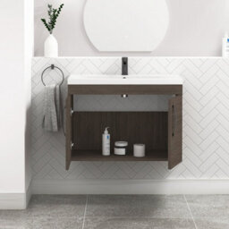 Royal Bathrooms Turin Grey Elm 800mm Wall Hung Vanity Unit 2 Door With Mid-Edge Basin Sink & Matt Black Handles - thumbnail 5
