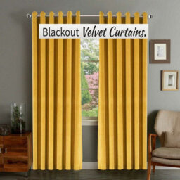 Ameha Ochre Velvet Curtains Eyelet Blackout Thick Thermal Insulated Ready Made Ring Top Curtain Pair 66''x72'' For Living Room