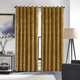 Ameha Ochre Velvet Curtains Eyelet Blackout Thick Thermal Insulated Ready Made Ring Top Curtain Pair 66''x72'' For Living Room - thumbnail 2