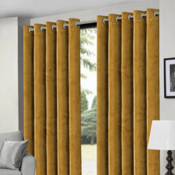Ameha Ochre Velvet Curtains Eyelet Blackout Thick Thermal Insulated Ready Made Ring Top Curtain Pair 66''x72'' For Living Room - thumbnail 9