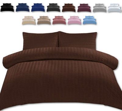 TheWhiteWater Limited Duvet Cover Set Seersucker Single/double/king/super King Bedding Set - Duvet Cover + Matching Pillowcase - Brown - image 1