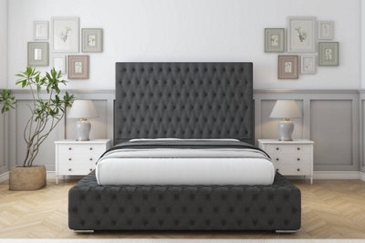 "Sloomy Ambassador Graphite Dumfries Bed Frame With Mattress With 50""  Upholstered Headboard 4'6 Double" - image 1