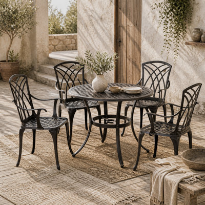 Wyld Haus Rohafa Brown Cast Aluminium 4-Seater Garden Dining Set With Armchairs And Round Table - image 1