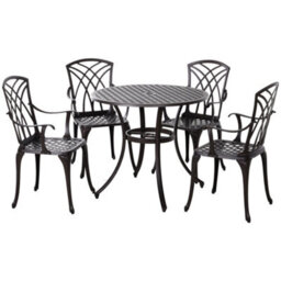 Wyld Haus Rohafa Brown Cast Aluminium 4-Seater Garden Dining Set With Armchairs And Round Table - thumbnail 2