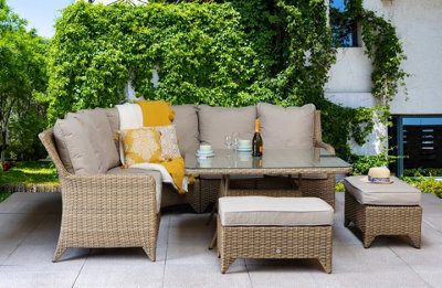 Signature Weave Sarah Wicker Corner Sofa Dining Table Benches Set Natural - image 1