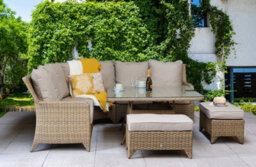Signature Weave Sarah Wicker Corner Sofa Dining Table Benches Set Natural