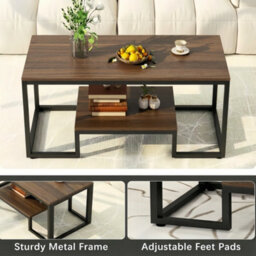 Alivio 2-Tier Storage Coffee Table With Metal Frame Design For Home & Office (Brown) - thumbnail 3
