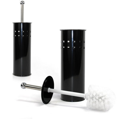 Crystals Stainless Steel Bathroom Toilet Cleaning Brush & Holder Free Standing Set Black - image 1