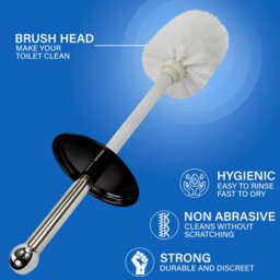Crystals Stainless Steel Bathroom Toilet Cleaning Brush & Holder Free Standing Set Black - thumbnail 3