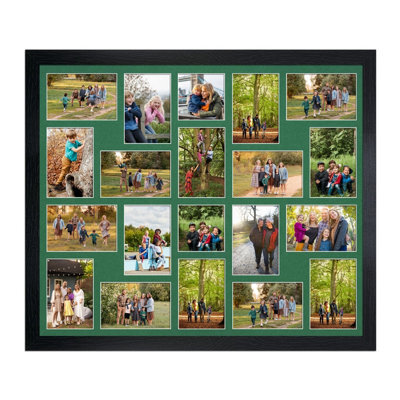 AK Frames 80X70Cm Black Modern Multi Photo Frame With Emerald Mount - Holds 20 Apertures (18X) 6X4, (2X) 4X4 Photos - image 1