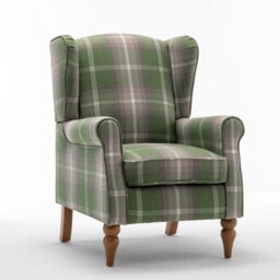 Wingback Tartan Armchair Soft Padded Retro Check Leisure Chair Fabric Lounge For Living Room Bedroom - Green - thumbnail 4