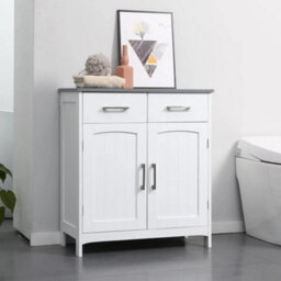 Bathroom Storage Cabinet White Freestanding Cupboard Drawers - thumbnail 1