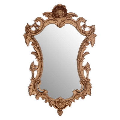 Orsina Neo-Classical Gold Finish Wall Mirror,decorative Statement Piece,baroque Slim Mirror With Flambeaux Details - image 1