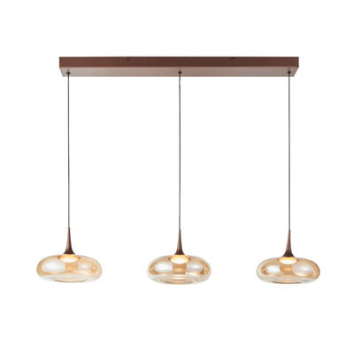 Luminosa Lighting Luminosa Tenele Bar Pendant Ceiling Light Copper With Amber Glass Shades 3000K Warm, 3 Step Dimmable 3Xled - image 1
