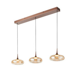 Luminosa Lighting Luminosa Tenele Bar Pendant Ceiling Light Copper With Amber Glass Shades 3000K Warm, 3 Step Dimmable 3Xled - thumbnail 2