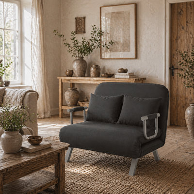 Wyld Haus Fiyo 2-Seater Click-Clack Sofa Bed, Charcoal Grey Faux Suede, Single Bed Conversion - image 1