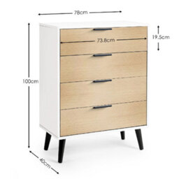 Oakham Premium Arden 4 Drawer Wide Chest - White & Oak - thumbnail 5