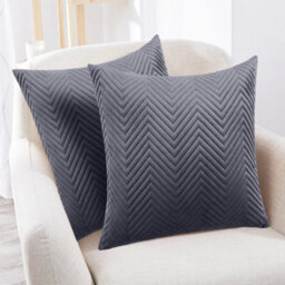 Ameha Grey Embossed Velvet Cushion Cover Set Of 2, Breathable Anti Allergic Zip Closure, 18X18 Inch - thumbnail 1