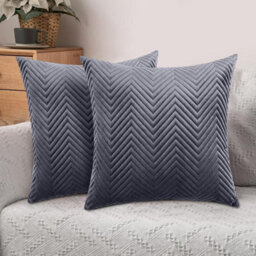 Ameha Grey Embossed Velvet Cushion Cover Set Of 2, Breathable Anti Allergic Zip Closure, 18X18 Inch - thumbnail 2