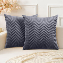 Ameha Grey Embossed Velvet Cushion Cover Set Of 2, Breathable Anti Allergic Zip Closure, 18X18 Inch - thumbnail 3