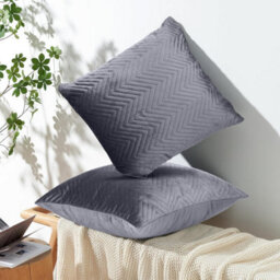 Ameha Grey Embossed Velvet Cushion Cover Set Of 2, Breathable Anti Allergic Zip Closure, 18X18 Inch - thumbnail 6