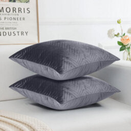 Ameha Grey Embossed Velvet Cushion Cover Set Of 2, Breathable Anti Allergic Zip Closure, 18X18 Inch - thumbnail 9