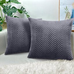 Ameha Grey Embossed Velvet Cushion Cover Set Of 2, Breathable Anti Allergic Zip Closure, 18X18 Inch - thumbnail 4